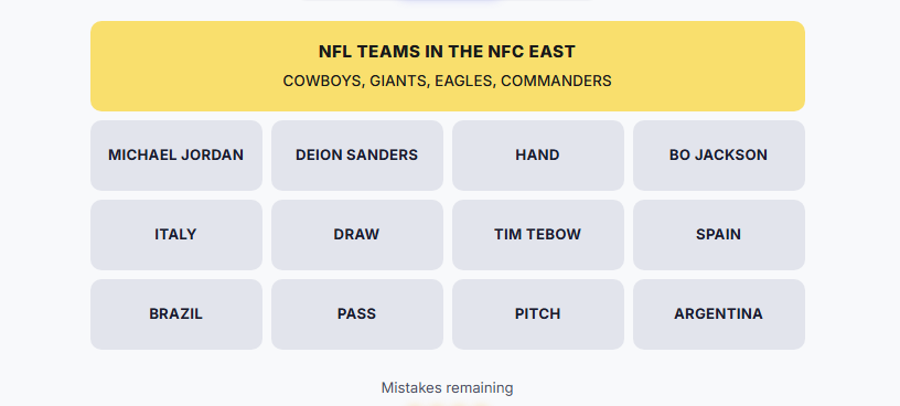 Connections Sports Edition- select submit